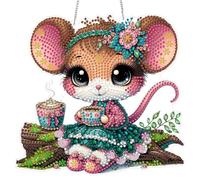 MXJSUA Souris Buveuse De Café Diamond Painting Adulte Pendentif, DIY Diamond-Painting Hanging, Diamant Painting Suspendus avec Chaîne pour Jardin, Porte et Fenêtre Décoration 20x20cm