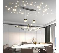 MXLDZHLW Lustres, Lumièrendentive Moderne Led Avec Télécommande Table À Manger Réglable En Hauteur Pour L'Île de Cuisine Acrylpour Repas Salon Or Finish L100Cm/Noir/L120Cm