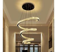 MXLDZHLW Lustres, Modern Led Spiral Crystal Pour Plafond Haut Grand Rondndentif Lumière Pour Foyer Escalier Salon Salle À Manger Cuisine Île Chambre À Coucher Réglable Et Élégant/Dimmi E