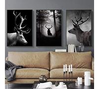 MXmama Impression sur Toile Motif cerf Noir et Blanc 50 x 70 cm - Art imprimé mural - Minimaliste - Pour salon - Sans cadre - Encadré