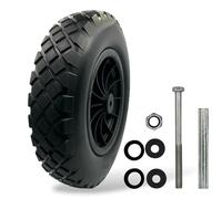 MxMan Pneu de brouette en polyuréthane solide de 35,6 cm - 3,50-8 - Roue de brouette de rechange, pneu résistant aux crevaisons pour diable avec boulon de 120 mm, manchon et écrou de 100 mm et