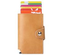 MXMZSRTH Pochette pour Cartes Étui à Cartes Pop-up Automatique en Aluminium, Porte-Cartes Multiples en Cuir(Yellow)