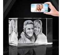 mxn Cadre photo en cristal 3D personnalisé, 2D/3D gravé au laser - Image et texte personnalisés sur cube en verre - Cadeau de Saint-Valentin, fête des mères pour femme, épouse, maman (6 x 8 x 12 cm,