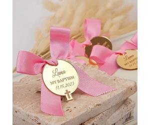 MXN Lot de 20 étiquettes miroir personnalisées en acrylique pour baptême, décoration de baptême de bébé avec croix pour première communion, célébration religieuse