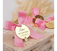 mxn Lot de 40 étiquettes miroir personnalisées en acrylique pour baptême, décoration de baptême de bébé avec croix pour première communion, célébration religieuse