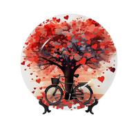 MXPELGHMAD Assiettes décoratives en porcelaine anglaise de 17,8 cm avec présentoir en forme de cœur, arbre de vélo, ornements en céramique, artisanat d'art, assiette ronde en porcelaine pour