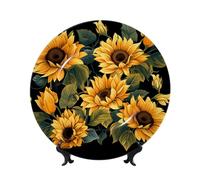 MXPELGHMAD Assiettes décoratives en porcelaine anglaise de 17,8 cm avec support de présentation, assiette tournesol, ornements en céramique, artisanat d'art, assiette ronde en porcelaine pour