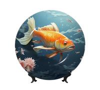 MXPELGHMAD Assiettes décoratives en porcelaine anglaise de 17,8 cm avec support de présentation, assiette pour amateurs de poissons, ornements en céramique, artisanat d'art, assiette ronde en