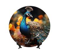 MXPELGHMAD Assiettes décoratives en porcelaine anglaise de 17,8 cm avec support de présentation, assiette paons, ornements en céramique, artisanat d'art, assiette ronde en porcelaine pour décoration