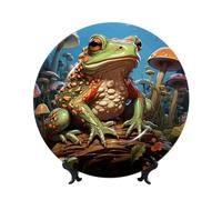 MXPELGHMAD Assiettes décoratives en porcelaine anglaise de 17,8 cm avec support de présentation, assiette grenouille de dessin animé, ornements en céramique, artisanat d'art, assiette ronde en