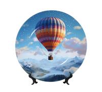MXPELGHMAD Assiettes décoratives en porcelaine anglaise de 17,8 cm avec support de présentation, assiette montgolfière, ornements en céramique, artisanat d'art, assiette ronde en porcelaine pour