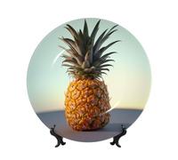 MXPELGHMAD Assiettes décoratives en porcelaine anglaise de 17,8 cm avec support de présentation, assiette à fruits ananas en céramique, ornements en céramique, artisanat d'art, assiette ronde en