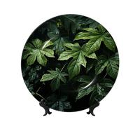 MXPELGHMAD Assiettes décoratives en porcelaine anglaise de 17,8 cm avec support de présentation, assiette à motif feuilles vertes, ornements en céramique, artisanat d'art, assiette ronde en porcelaine