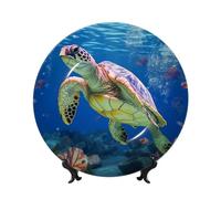 MXPELGHMAD Assiettes décoratives en porcelaine anglaise de 17,8 cm avec support de présentation, assiette tortue de mer grise, ornements en céramique, artisanat d'art, assiette ronde en porcelaine