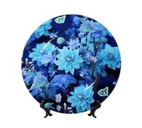 MXPELGHMAD Assiettes décoratives en porcelaine anglaise de 17,8 cm avec support de présentation, belles fleurs bleues, ornements en céramique, artisanat d'art, assiette ronde en porcelaine pour