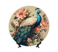 MXPELGHMAD Assiettes décoratives en porcelaine anglaise de 17,8 cm avec support de présentation en forme de paon et de fleurs, ornements en céramique, artisanat d'art, assiette ronde en porcelaine