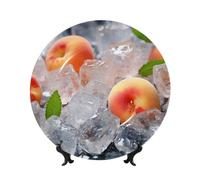 MXPELGHMAD Assiettes décoratives en porcelaine anglaise de 17,8 cm avec support de présentation, glaçons en forme de pêche, ornements en céramique, artisanat d'art, assiette ronde en porcelaine pour