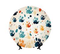 MXPELGHMAD Assiettes décoratives en porcelaine anglaise de 17,8 cm avec support de présentation, motif empreintes de pattes, ornements en céramique, artisanat d'art, assiette ronde en porcelaine pour