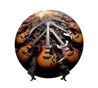 MXPELGHMAD Assiettes décoratives en porcelaine anglaise de 17,8 cm avec support de présentation, plaque de musique en forme de guitare électrique, ornements en céramique, artisanat d'art, assiette