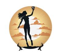 MXPELGHMAD Assiettes décoratives en porcelaine anglaise de 17,8 cm avec support de présentation - Silhouette de volleyball - Ornements en céramique - Décoration murale pour la maison et le bureau