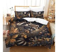 MXRMXR Fratrie Ratons Laveurs-Illustration Forêt Nuit Housse De Couette Parure De Lit 3D Microfibre Ensemble De Literie pour Enfant Garçon Fille Single（140x200cm）