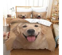 MXRMXR Golden Retriever Souriant-Style Portrait d'animal de Compagnie Housse De Couette Parure De Lit 3D Microfibre Ensemble De Literie pour Enfant Garçon Fille Double（200x200cm）