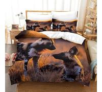 MXRMXR Lycaons d'Afrique-Photographie de Nature Sauvage Housse De Couette 3D Parure De Lit Microfibre avec Fermeture Éclair Et Taies 3 Pièces Literie King（220x240cm）