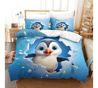 MXRMXR Manchot Qui Regarde-Style Animation Housse De Couette 3D Parure De Lit Microfibre avec Taies d'oreiller Et Fermeture Éclair 3 Pièces King（220x240cm）