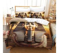MXRMXR Pharaon Égyptien-Statue Royale Ancienne Sets Housse De Couette 3D Imprimé Microfibre Parure De Lit 3 Pièces avec Fermeture Éclair Et Taies King（220x240cm）