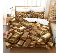 MXRMXR Pile de Lingots d'or-Style d'Investissement de Luxe Housse De Couette 3D avec Taies Parure De Lit Microfibre Ensemble De Literie avec Fermeture Éclair Super King（260x220cm）
