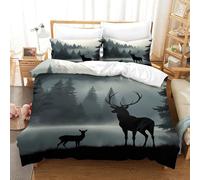 MXRMXR Silhouette de Cerf en Forêt-Style Scène de Nature Mystique Sets Housse De Couette 3D Imprimé Microfibre Parure De Lit 3 Pièces avec Fermeture Éclair Et Taies King（220x240cm）