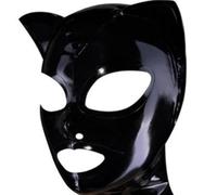 MXRYSQY Cagoule en Latex de Chat Noir Masque de Fétiche en Caoutchouc Fermeture dans Fait Main pour FêTes Cosplay Vacances(Size:S-63CM)