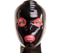 MXRYSQY Cagoule en Latex Restrictions Érotiques Masque Noir Yeux Exposés Bouche Exposé Fait à La Main Accessoires de Mascarade(Size:xxl)