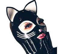 MXRYSQY Noir Latex TêTe Couverture Masque Complet BDSM Masque en Latex Accessoires de Mascarade Fait à La Main Bouche ExposéE(Size:m)