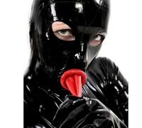 MXRYSQY Unisexe Latex Tête Couverture Le Noir Latex Tête Masque pour Le Jeu de rôle Party Fermeture éclair ouverte(Size:L-68CM)