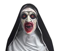 MxsFrundel 2025 Masque Halloween Adulte Nonne Effrayante - Masque Latex Style Religieuse (Tour de tête maximal 60cm) avec Voile Noir, Déguisement Halloween Effrayant, Cosplay et Fêtes Costumées(Blanc)