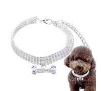 Mxshc Collier pour chiot | Collier avec pendentif en forme d'os pour animaux de compagnie - 3 rangées de strass réglables pour mariage chat et chien pour petits chiens et chats