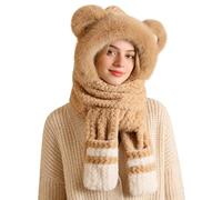 Mxshc Écharpe À Capuchon Avec Gants Intégrés,Articles de Chauffage en Forme d'Ours | Écharpe Chaude Grand Froid | pour Skieurs Randonneurs Coureurs Ski Snowboard Randonnée Course Déplacements