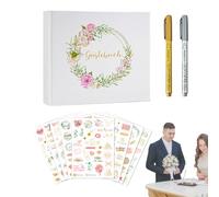 Mxshc Livre D'Or De Mariage,Fournitures De Fête En Feuille D'Or | Livre D Or A Signer Avec Autocollants - Pour Cérémonie De Fiançailles Shower Anniversaire Diplôme Événements Mariée Et