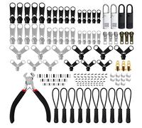 MXTIMWAN 121 Pièces Fermeture à Glissière Remplacement Kit, Reparation Fermeture Eclair, Curseur Fermeture Eclair avec Pince pour Vestes, Tentes, Zipper Remplacement