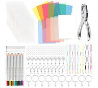 MXTIMWAN 188 Pièces Fou Plastique Magique Kit, Feuille de Plastique Thermorétractable avec Porte Clé, Crayons, Perforateur, Papier d'Art Rétractable pour Enfants, DIY Artisanat