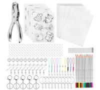 MXTIMWAN 208 Pièces Fou Plastique Magique Kit, Feuille de Plastique Thermorétractable avec Porte Clé, Crayons, Perforateur, Papier d'Art Rétractable pour Enfants, DIY Artisanat