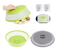 MXTIMWAN 2PCS Cloche Micro Onde(Vert + Gris), Couvercle Micro Ondes avec 2 Crochets, Onde Passoire avec Trous de Vapeur,Pliable Micro-Ondes Couverture pour Fruits Et Légumes, sans Bap et Non Toxique