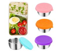MXTIMWAN 4 Pièces Récipient à Vinaigrette Tasses à Sauce, Récipient à Sauce en Acier Inoxydable avec Couvercle en Silicone, 50ml Petit Récipient à Sauce pour Salades, Condiments