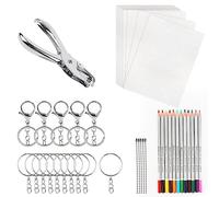 MXTIMWAN 53 Pièces Fou Plastique Magique Kit, Feuille de Plastique Thermorétractable avec Porte Clé, Crayons, Perforateur, Papier d'Art Rétractable pour Enfants, DIY Artisanat