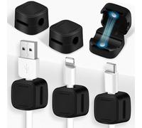 MXTIMWAN 6 Pièces Organisateur de Câble Magnétique, Clips Cable Auto-Adhésifs, Cable Management Bureau, Accroche Cable Adhésif pour Table de Nuit, Câbles D'alimentation, Câbles HDMI, USB, Audio, Noir