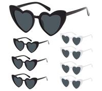 MXTIMWAN 8 Paires Lunettes de Soleil Vintage en Forme de Cœur, Heart Lunettes Rétro, Lunettes d'Amour Vintage Mode pour Carnaval, Noël, Voyages, Fête, Mariage (Noir, Blanc)