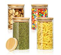 MXTIMWAN Bocaux en Verre Lot de 4, Bocal Verre Epices avec Couvercle en Bambou, Bocaux Epices Rangement Cuisine Verre, Pot a Epices en Verre pour Épices, Café, Thé, Avoine (550ml & 700ml)