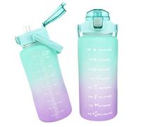 MXTIMWAN Bouteille d'Eau 2L, Gourde Sport avec Marqueur de Temps et Paille, Grande Gourde Sans BPA, Gourde 2L Anti Fuite pour Gym, Voyage, Bureau (Vert+ Violet)