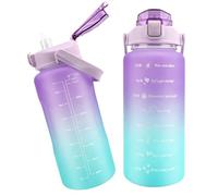 MXTIMWAN Bouteille d'Eau 2L, Gourde Sport avec Marqueur de Temps et Paille, Grande Gourde Sans BPA, Gourde 2L Anti Fuite pour Gym, Voyage, Bureau (Bleu + Lilas)